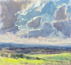 Moorland & Clouds. Landscape  Paintings by Maria Rose. Oil on board.