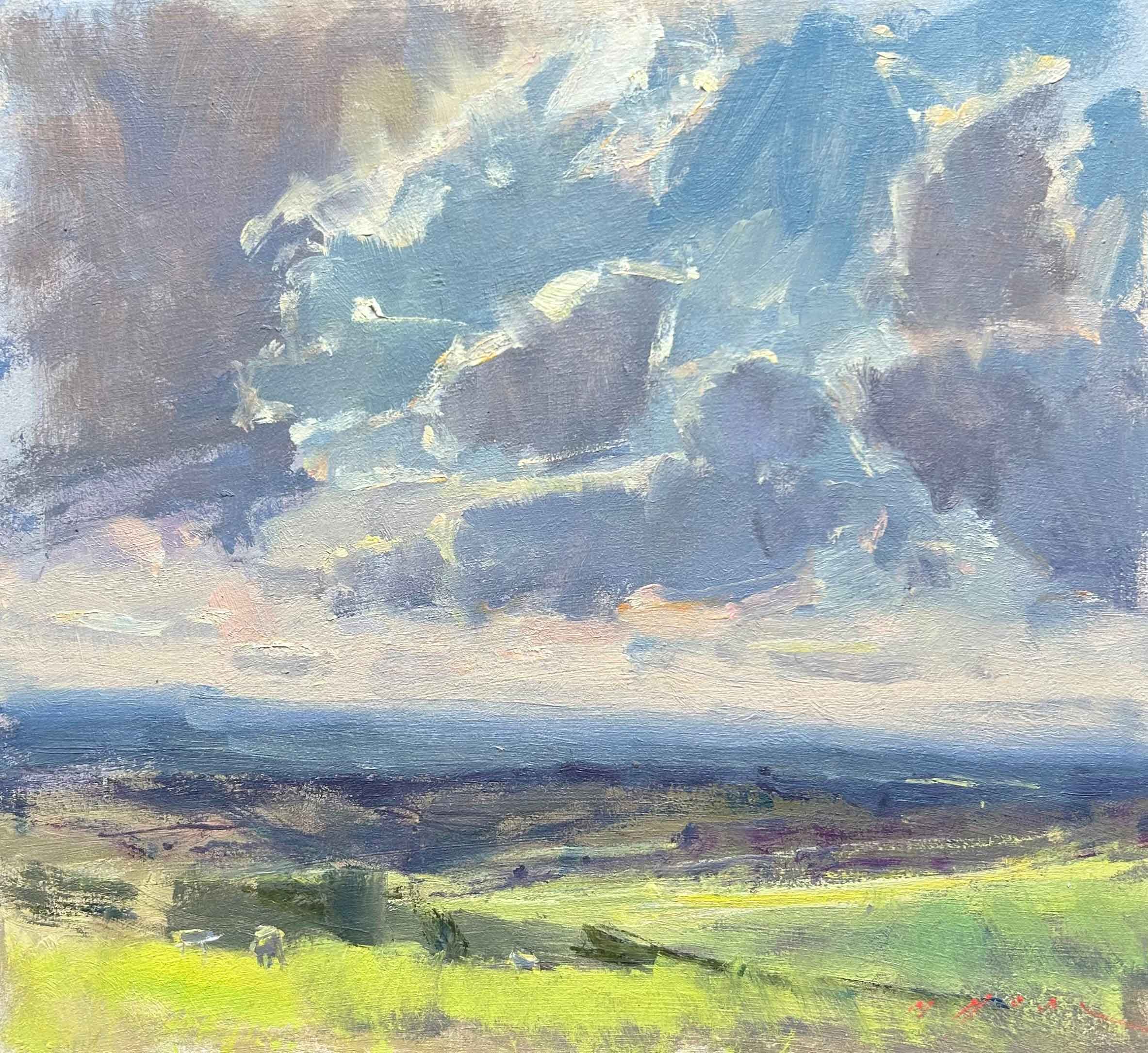 Moorland & Clouds. Landscape  Paintings by Maria Rose. Oil on board.