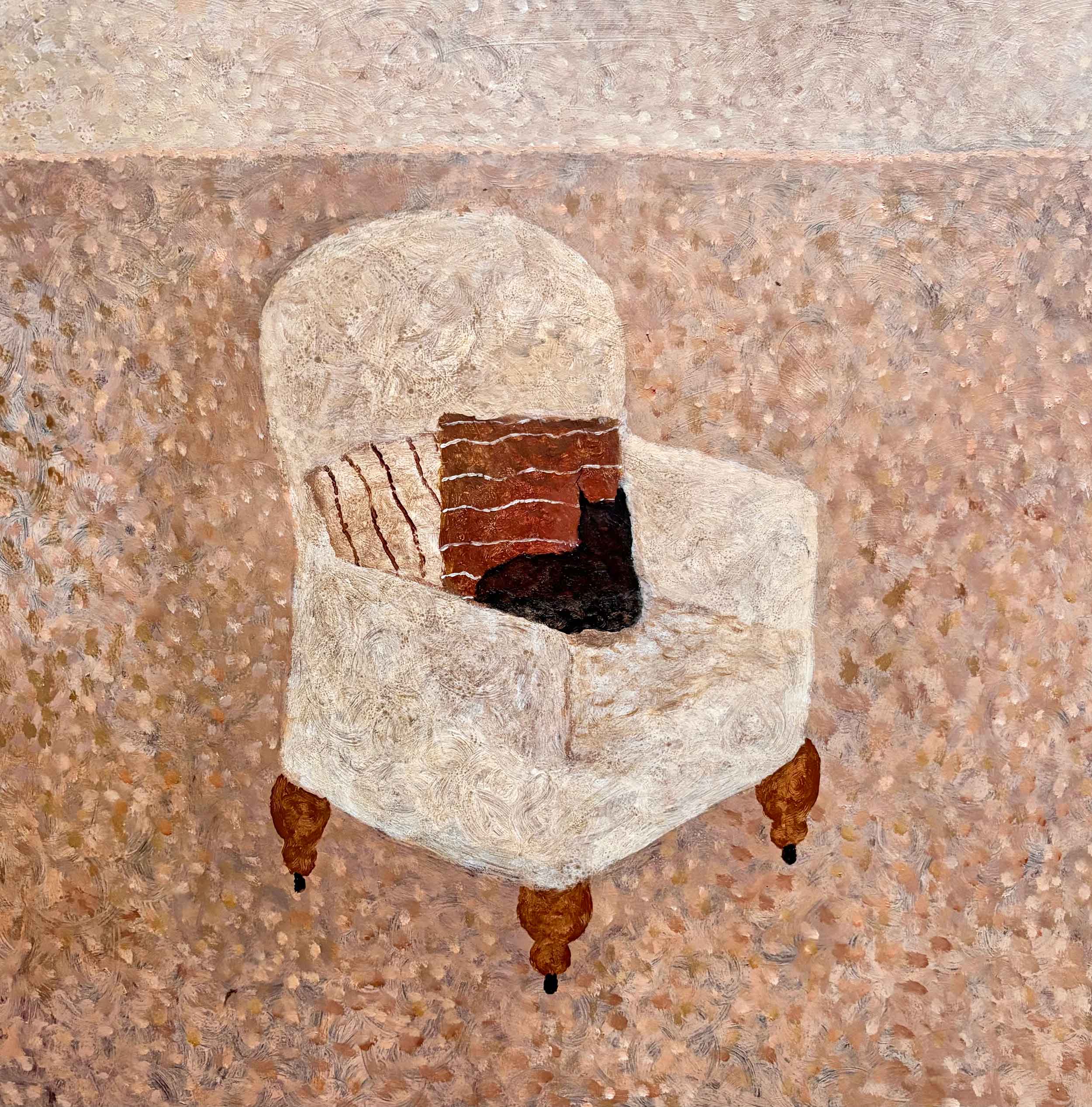 Cat & Umber Cushion. Birds & Animals  Paintings by Sarah Bowman. Oil on board.