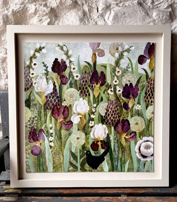 Jewelled Garden. Birds & Animals Floral Paintings by Sarah Bowman. Oil on board.