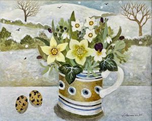 Winter Posy & Mochaware. Dartmoor Devon Paintings by Sarah Bowman. .