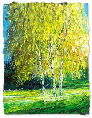 Birch Trees, Autumn. Landscape  Paintings by David Morgan. Oil on board.