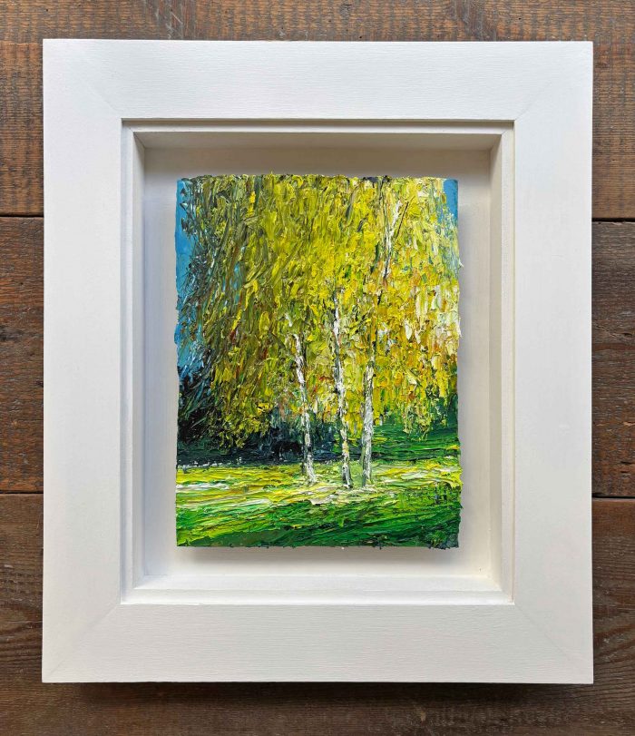 Birch Trees, Autumn. Landscape  Paintings by David Morgan. Oil on board.