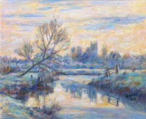 Frosty Morning, Somerset Levels. Landscape  Paintings by Michael Bowman. Oil on canvas.