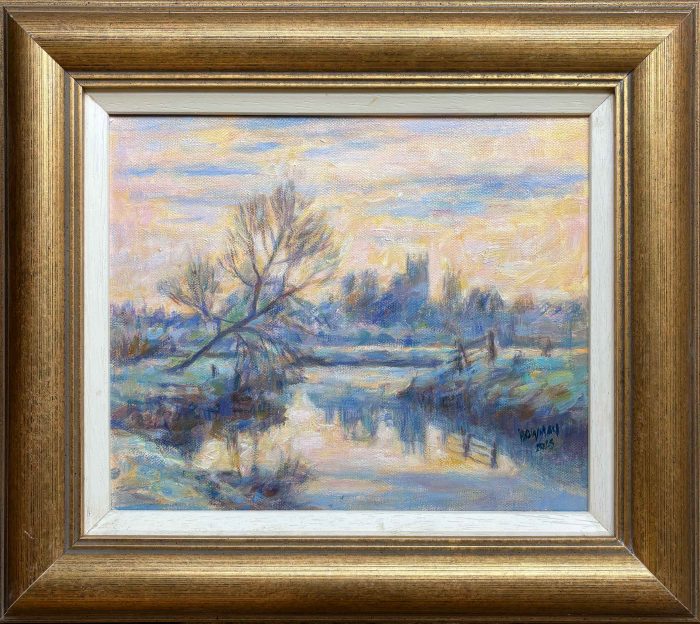 Frosty Morning, Somerset Levels. Landscape  Paintings by Michael Bowman. Oil on canvas.