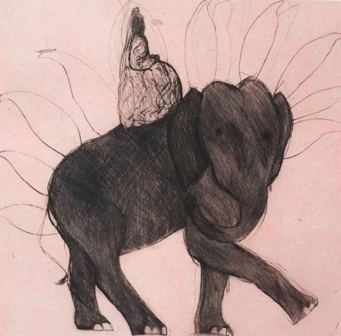 Queen Victoria. Figurative Birds & Animals Prints by Kate Boxer. Drypoint & chine collee.