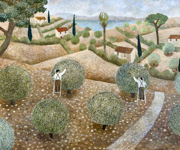 The Olive Grove. European Landscape Paintings by Sarah Bowman. Oil on board.