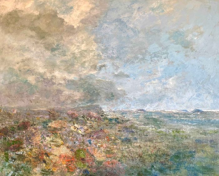 Coastal Flowers & Wind. Landscape Seascape Paintings by Ellen Watson. Mixed media on canvas.