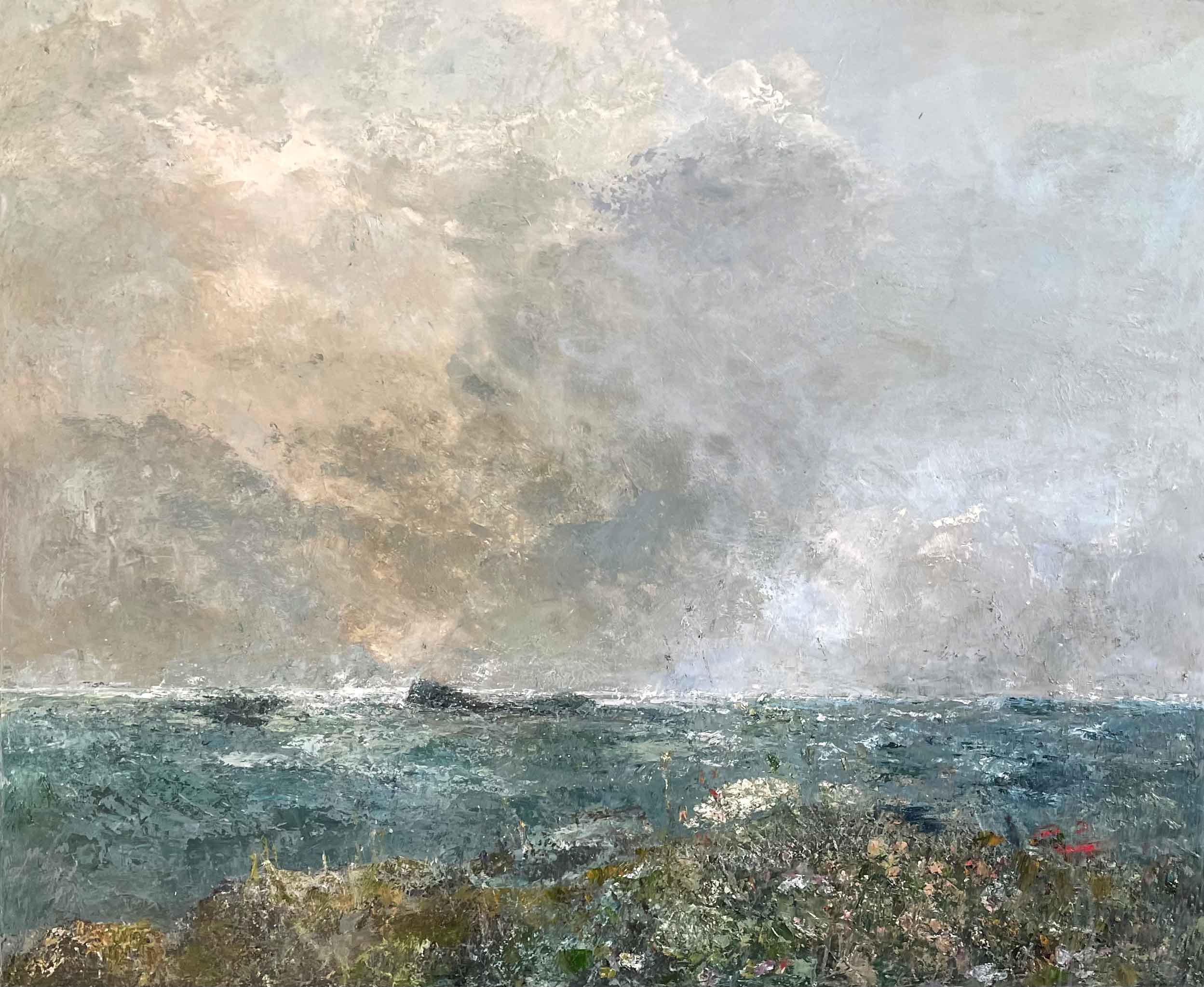 Wild Carrot, Evening Light. Cornwall Seascape Paintings by Ellen Watson. Mixed media on canvas.