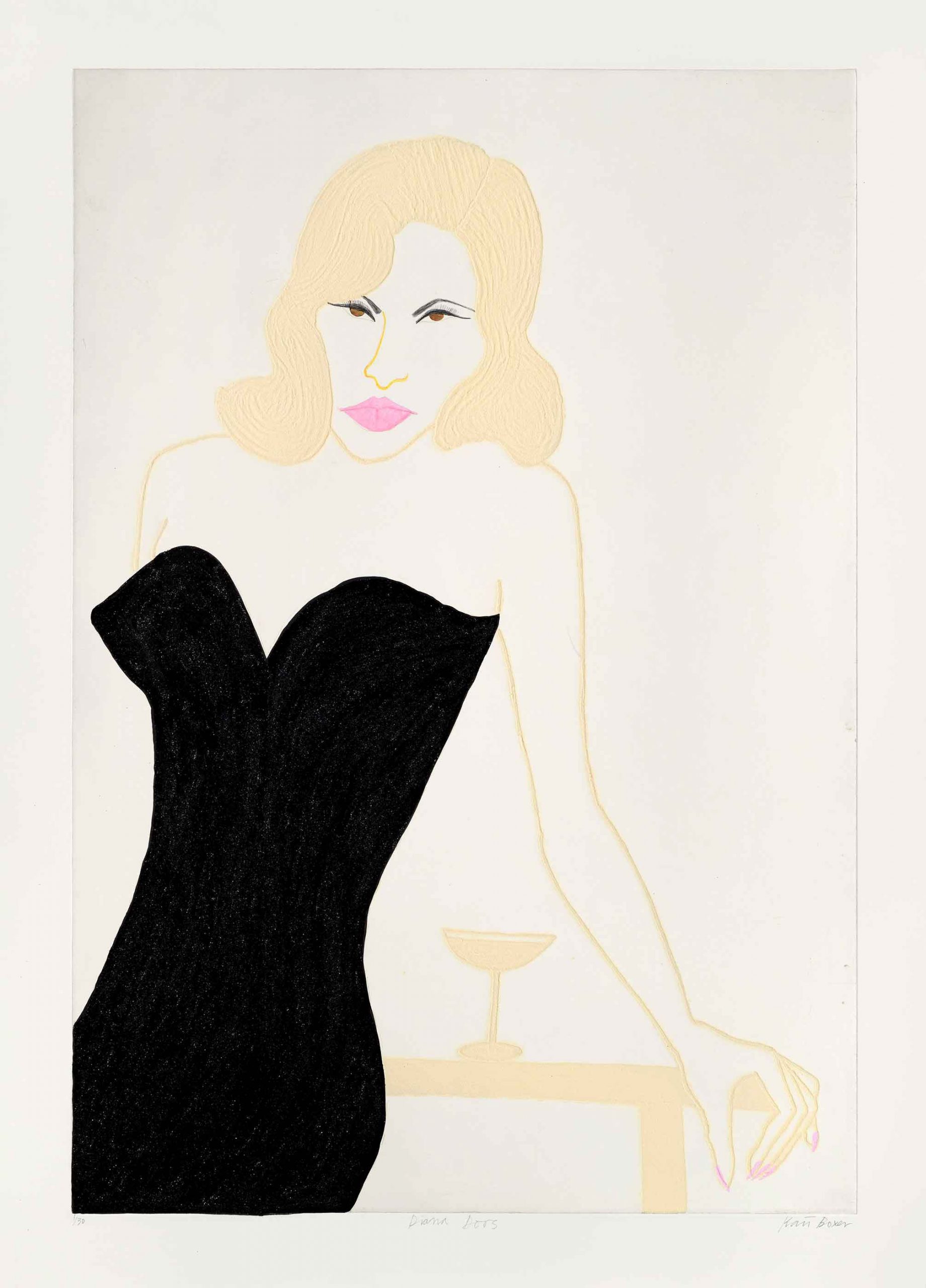 Diana Dors. Figurative  Prints by Kate Boxer. Drypoint, carborundum & ink.