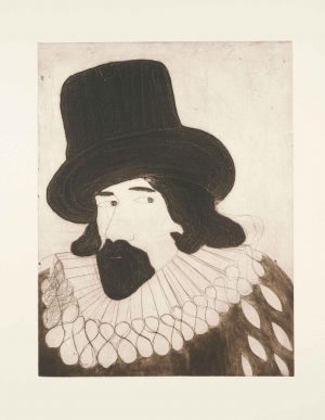 Guy Fawkes. Figurative  Prints by Kate Boxer. Drypoint, carborundum & acrylic.