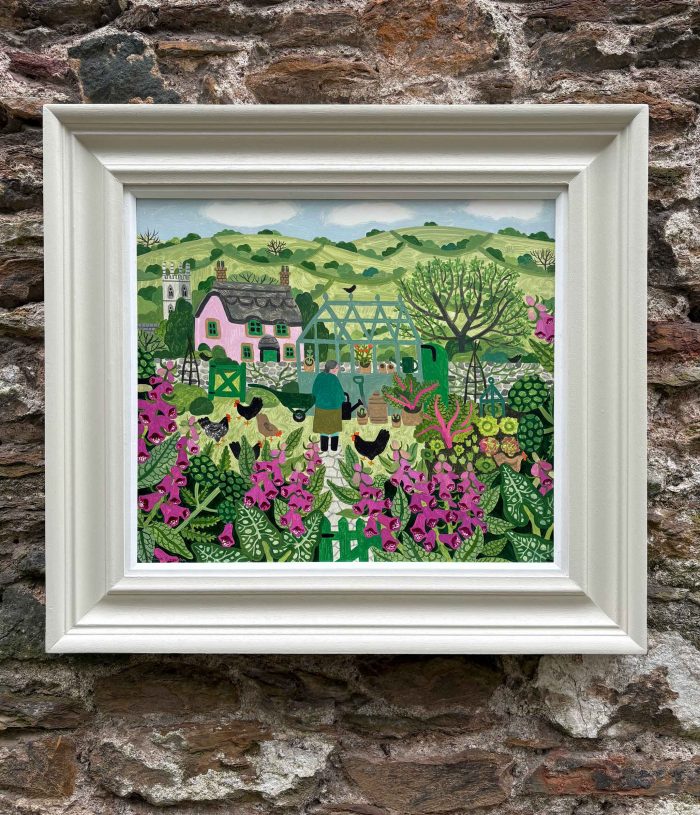 Euphorbia & Daffodils. Birds & Animals Landscape Paintings by Vanessa Bowman. Oil on card.