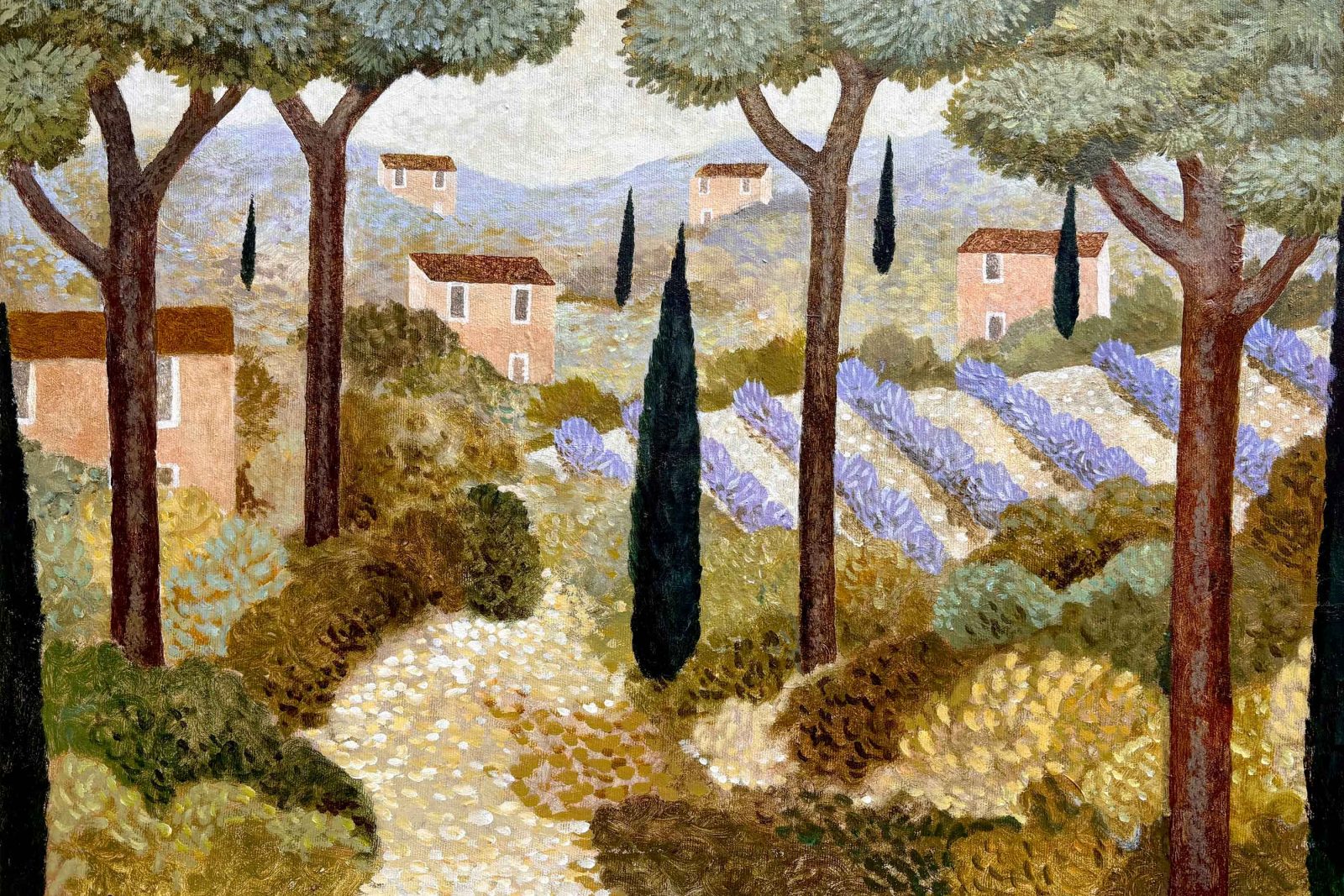 Path to the Lavender Fields. European Landscape Paintings by Sarah Bowman. Oil on canvas.