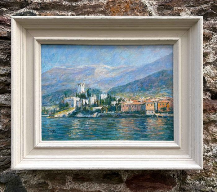 Malcesine, Lake Garda. European Landscape Paintings by Michael Bowman. Oil on board.