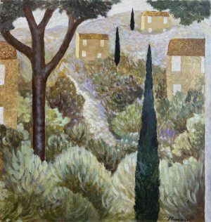 Forest Walk, Provence. European Landscape Paintings by Sarah Bowman. Oil on board.