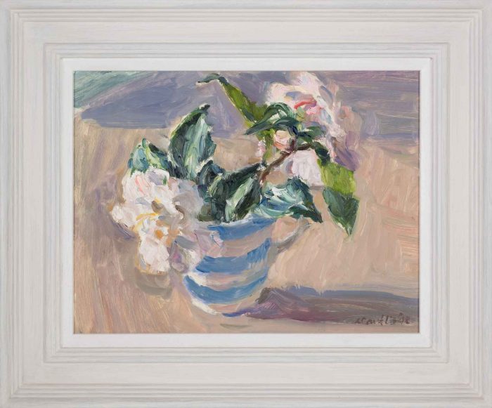Camellias. Still Life Floral Paintings by Lynne Cartlidge. Oil on board.