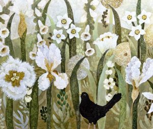 Purity II. Birds & Animals Floral Paintings by Sarah Bowman. Oil on board.