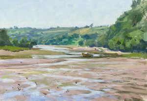 Low Tide, Aveton Gifford. Devon Landscape Paintings by Maria Rose. Oil on board.