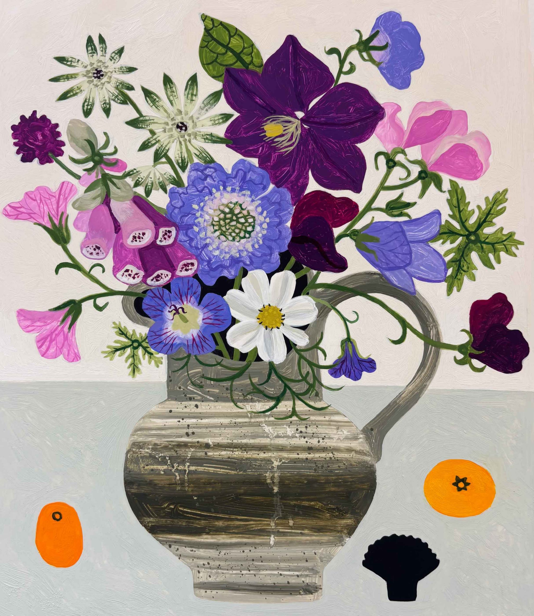 Summer Border Flowers. Floral Interiors Paintings by Vanessa Bowman. Oil on card.