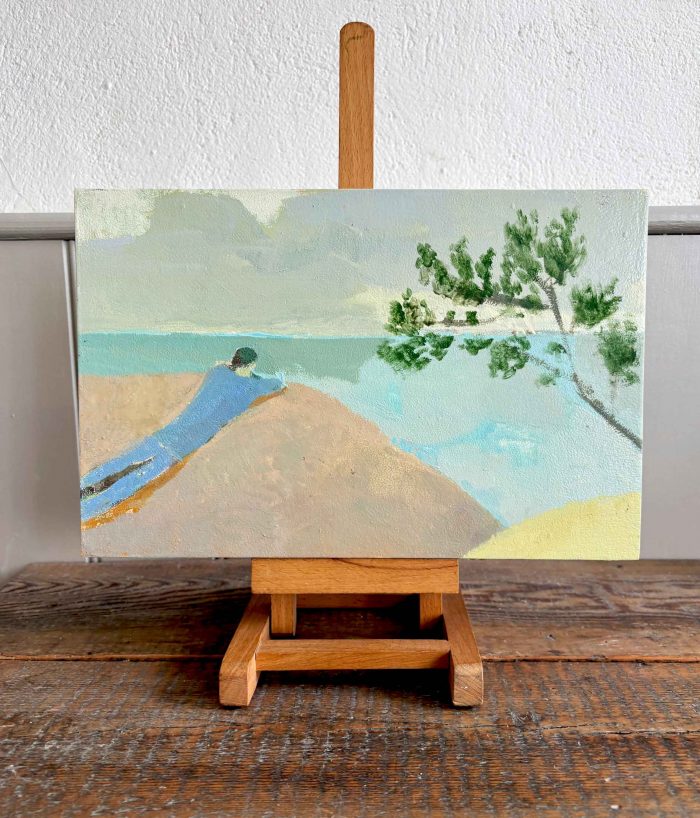 Looking Out. Landscape Figurative Paintings by Davina Jackson. Oil on board.