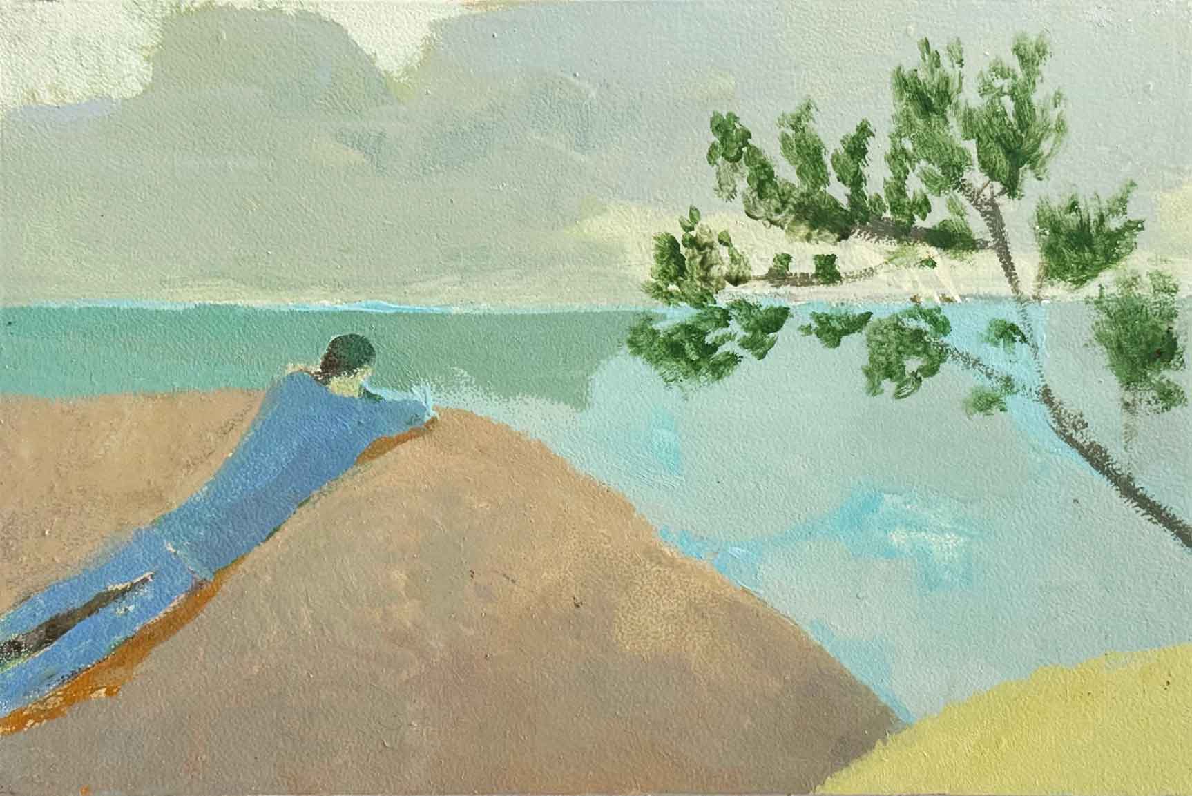 Looking Out. Landscape Figurative Paintings by Davina Jackson. Oil on board.