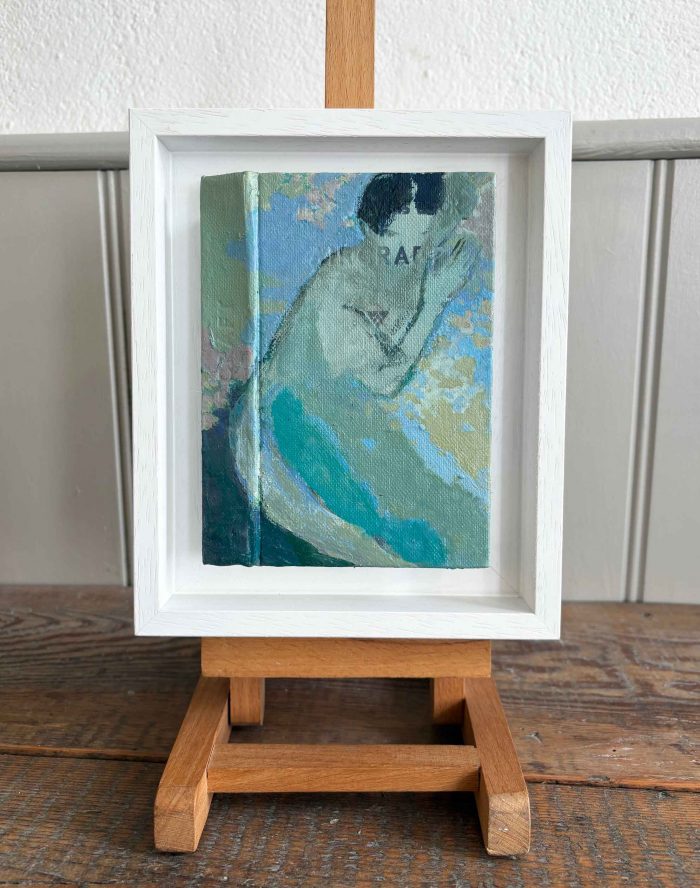 Dreamer. Figurative  Paintings by Davina Jackson. Acrylic & ink on found book cover.