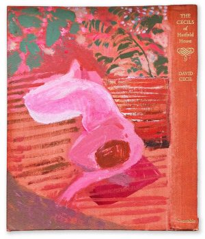 Touching the Water. Figurative  Paintings by Davina Jackson. Oil on found book cover.