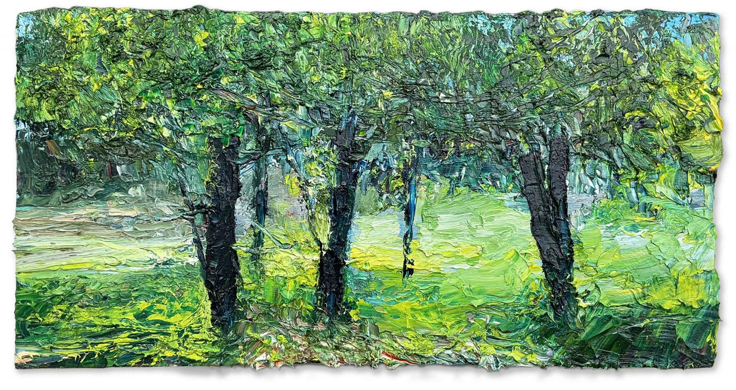 Light Through Trees. Landscape  Paintings by David Morgan. Oil on board.