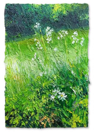 Meadowsweet & Ox-Eye Daisy. Landscape Floral Paintings by David Morgan. Oil on board.