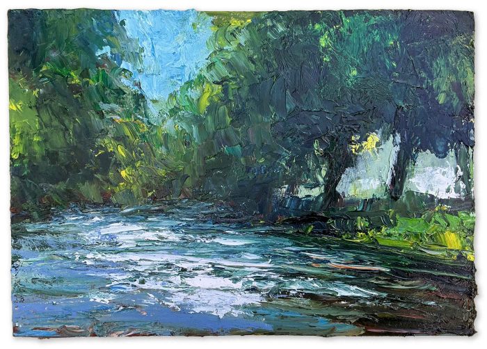 River Dart, Evening. Landscape Devon Paintings by David Morgan. Oil on board.