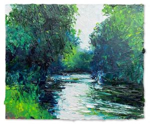 River Exe, Summer. Devon Landscape Paintings by David Morgan. Oil on board.