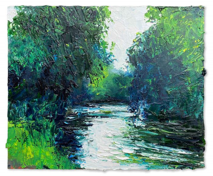 River Exe, Summer. Devon Landscape Paintings by David Morgan. Oil on board.