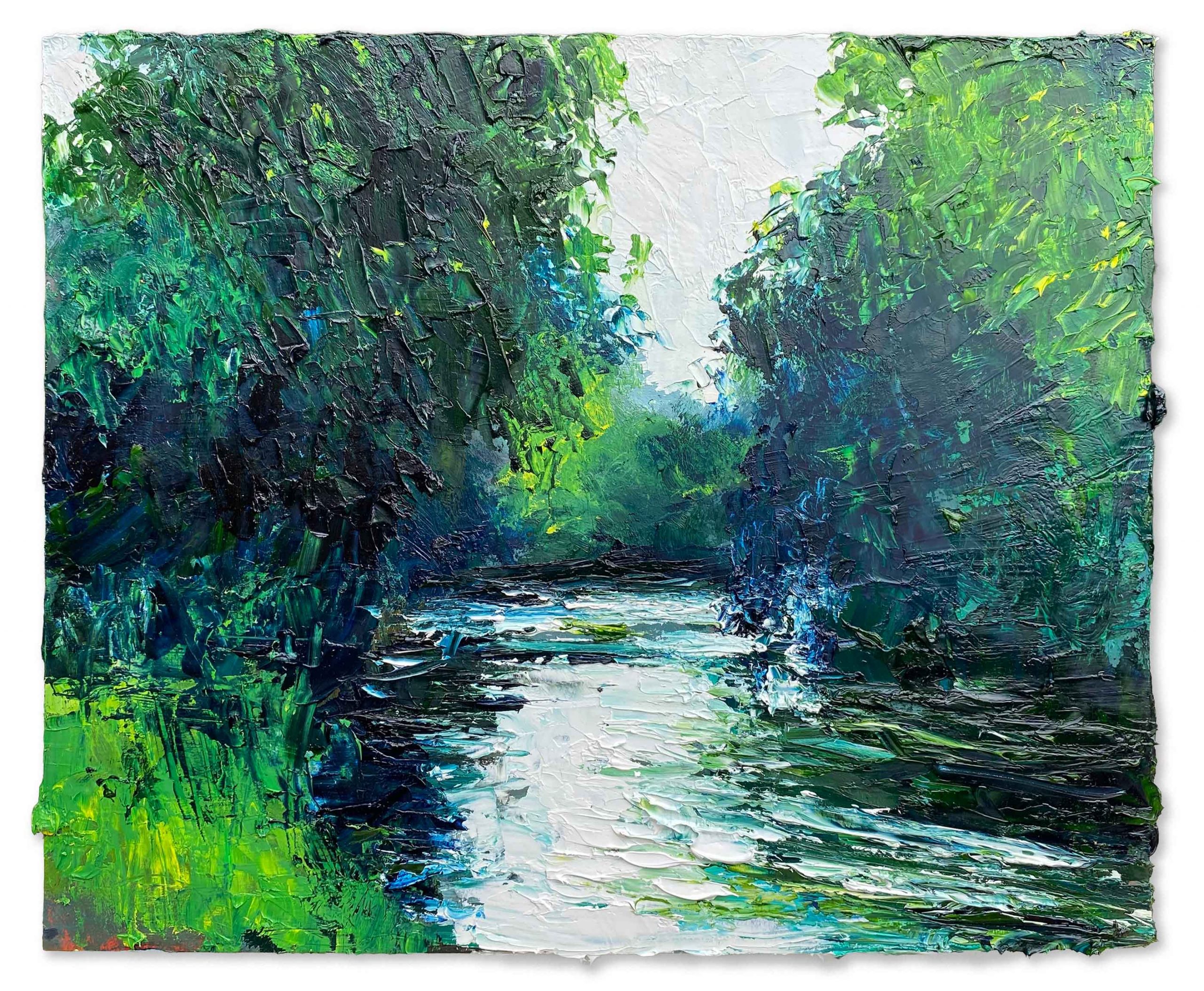 River Exe, Summer. Devon Landscape Paintings by David Morgan. Oil on board.