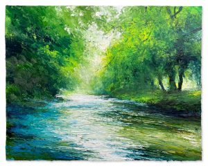 Salters Pool, River Dart. Devon Landscape Paintings by David Morgan. Oil on board.