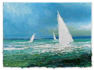 Three White Sails. Seascape  Paintings by David Morgan. Oil on canvas.