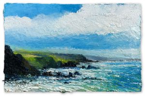Wild Cliffs, Bigbury Bay. Devon Seascape Paintings by David Morgan. Oil on board.