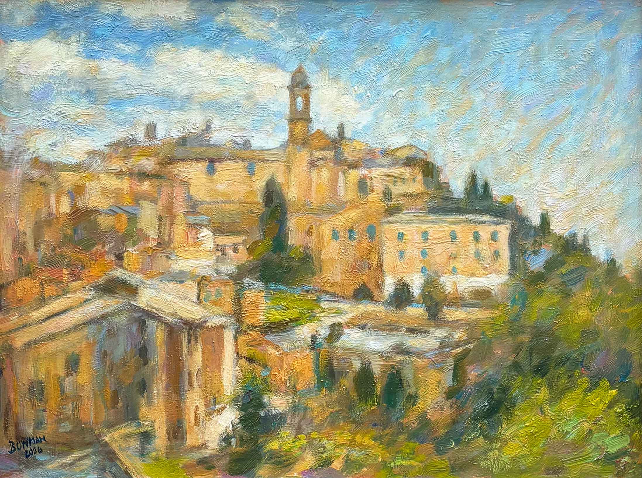 Montepulciano. European Landscape Paintings by Michael Bowman. Oil on board.