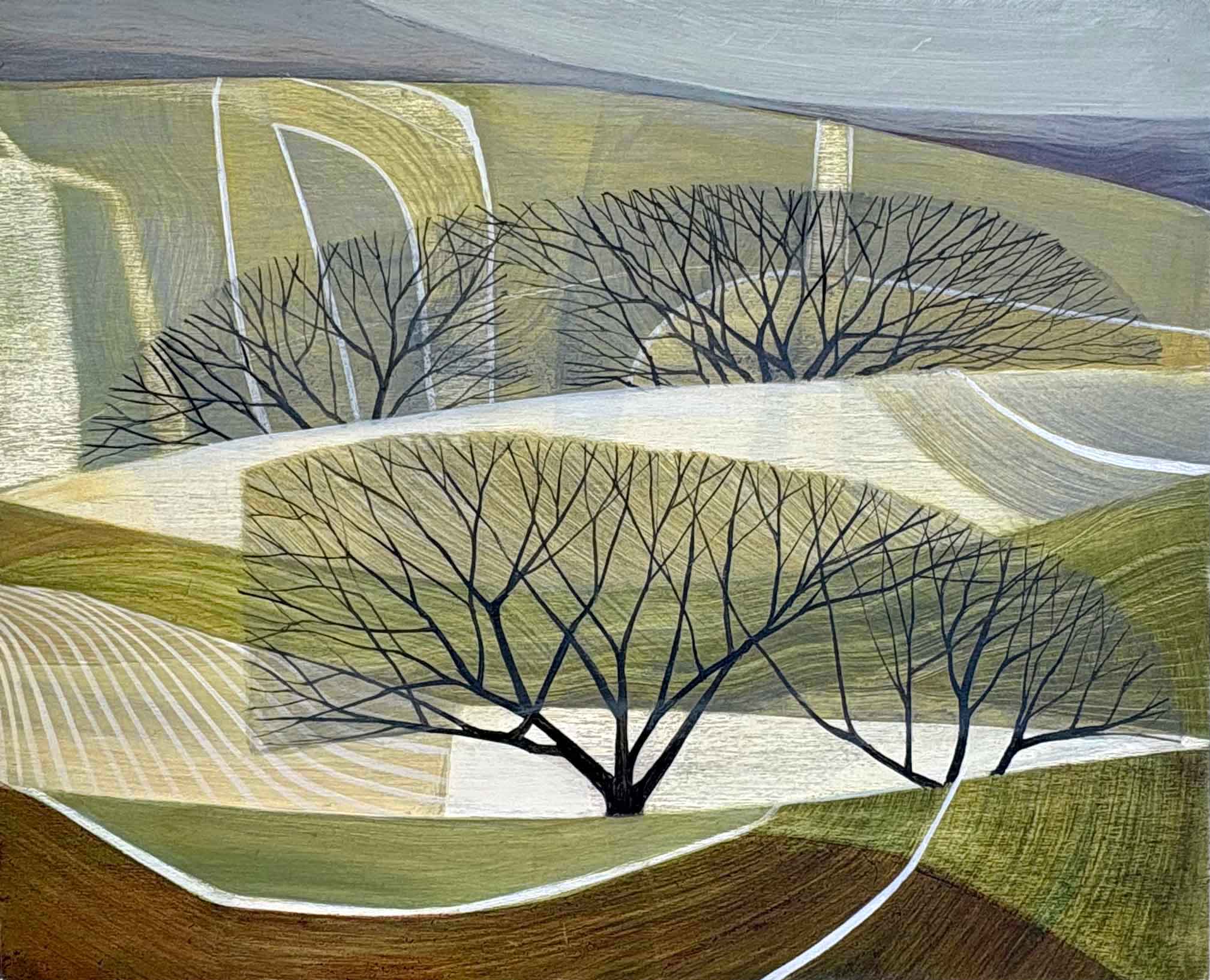 Landscape With Geoglyph III. Landscape  Paintings by Sarah Lees. Oil on panel.